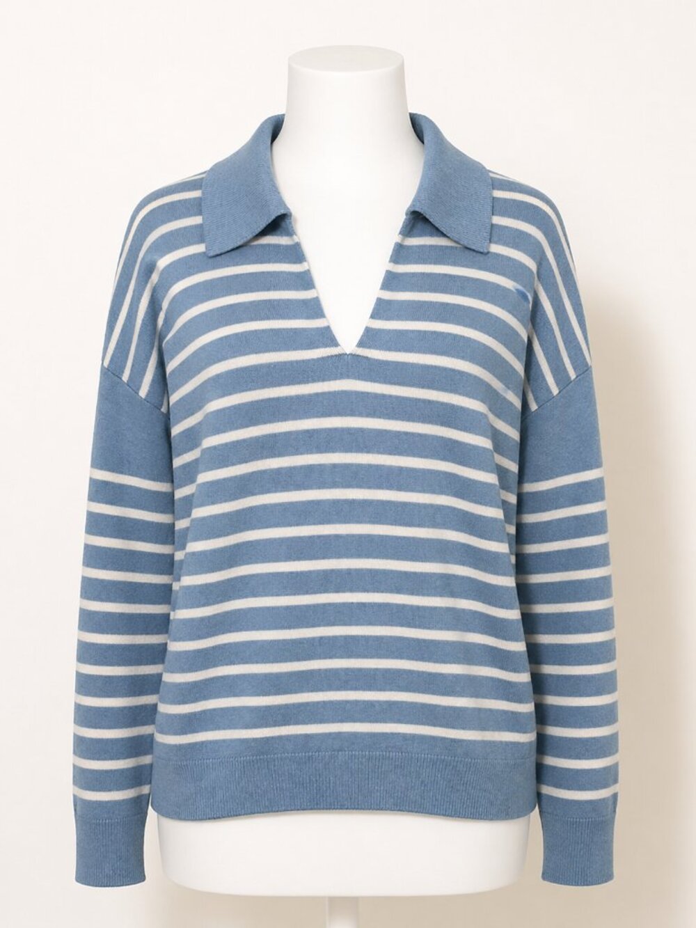 89th & Madison Blue and White Striped Polo Sweater Pullover Size Medium NWT